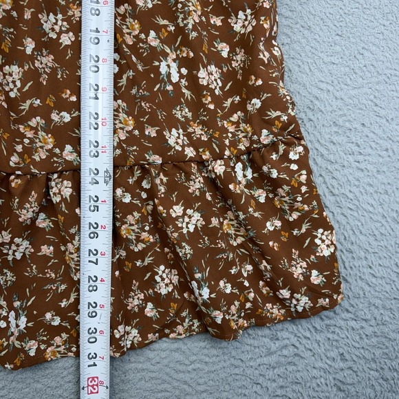 Emery Rose Dress Womens XL Brown Floral Short Sleeve Ruffle Hem Swing V-Neck - Picture 8 of 13